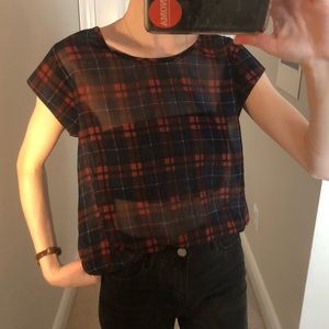 Sheer, plaid blouse!
